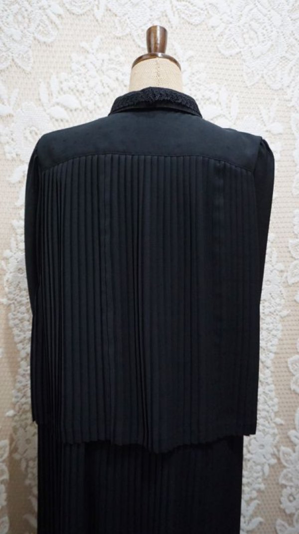 画像8: 無地 黒 長袖 レトロワンピース レースカラー[55871]