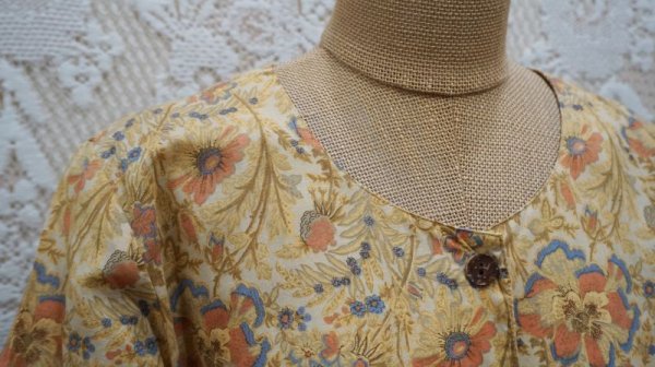 画像9: 花柄 レトロワンピース コットン ノーカラー[52153]