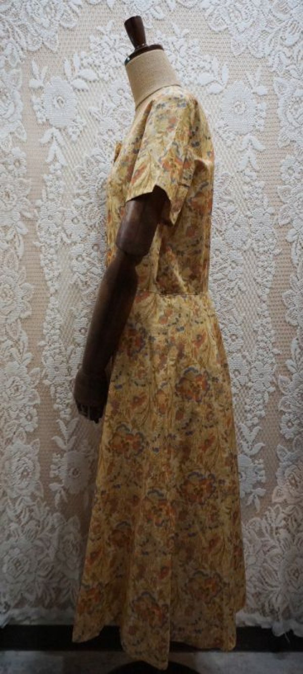 画像3: 花柄 レトロワンピース コットン ノーカラー[52153]