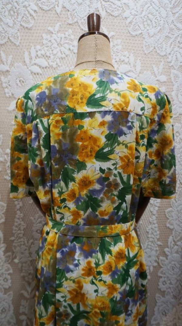 画像8: 花柄 レトロワンピース ノーカラー[52157]
