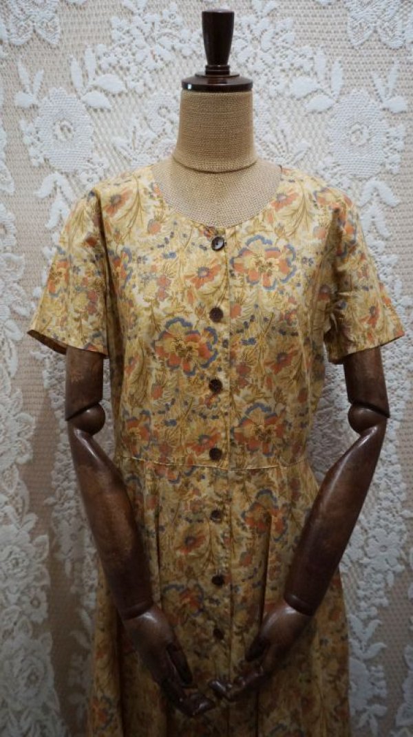 画像6: 花柄 レトロワンピース コットン ノーカラー[52153]