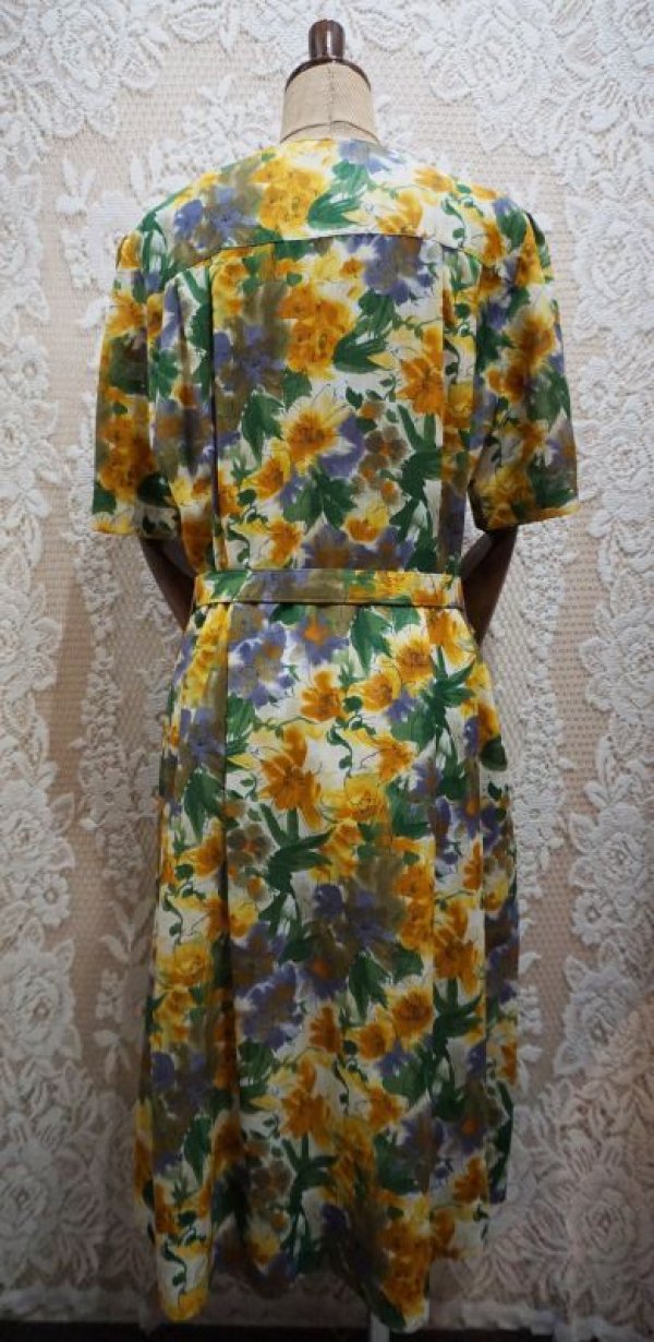 画像4: 花柄 レトロワンピース ノーカラー[52157]