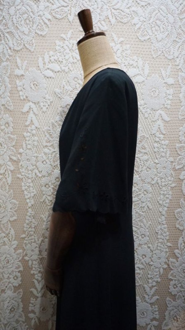 画像7: 無地 黒 レトロワンピース ノーカラー[52134]