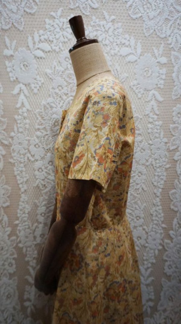 画像7: 花柄 レトロワンピース コットン ノーカラー[52153]