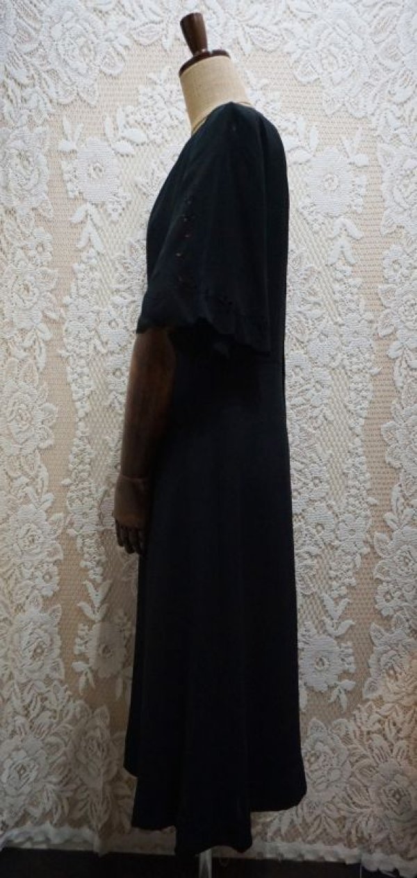 画像3: 無地 黒 レトロワンピース ノーカラー[52134]