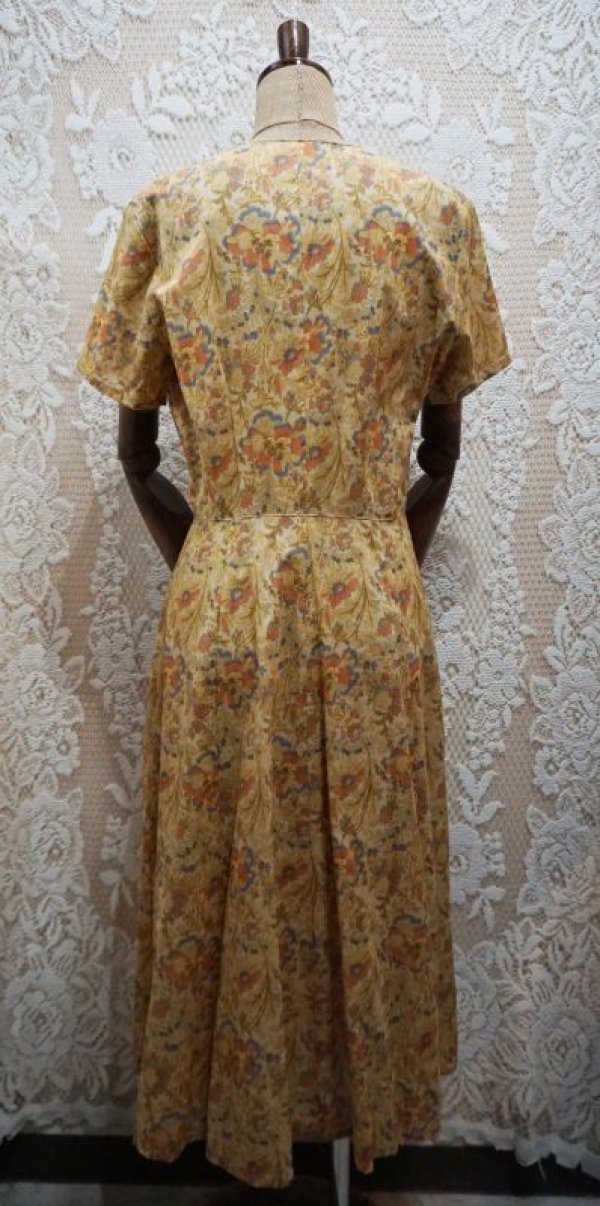 画像4: 花柄 レトロワンピース コットン ノーカラー[52153]