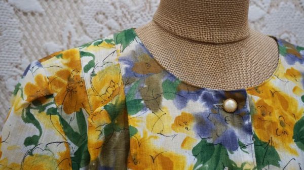 画像9: 花柄 レトロワンピース ノーカラー[52157]