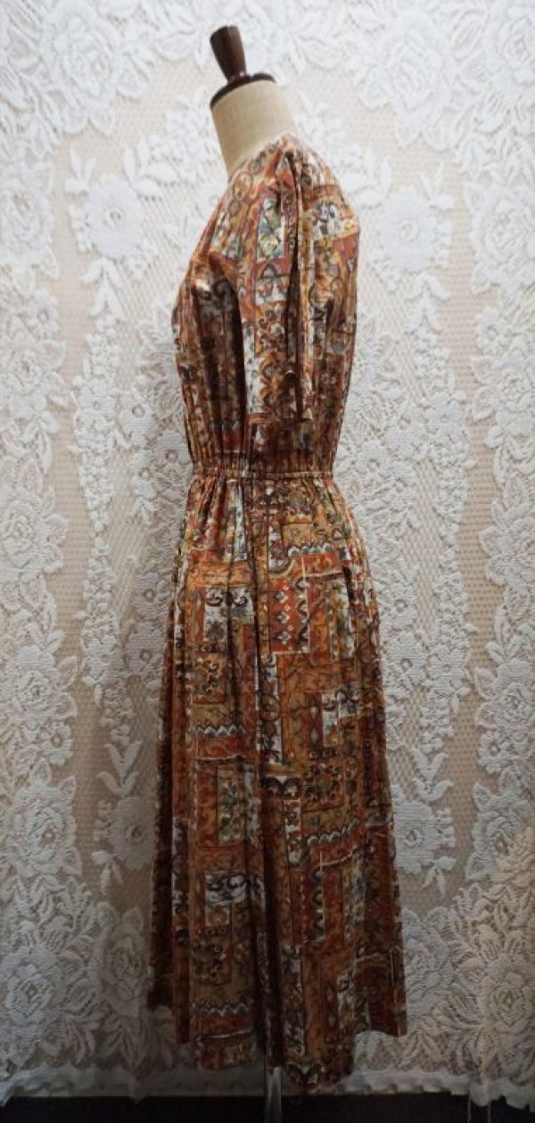 画像3: エスニック柄 レトロワンピース コットン ノーカラー[52160]