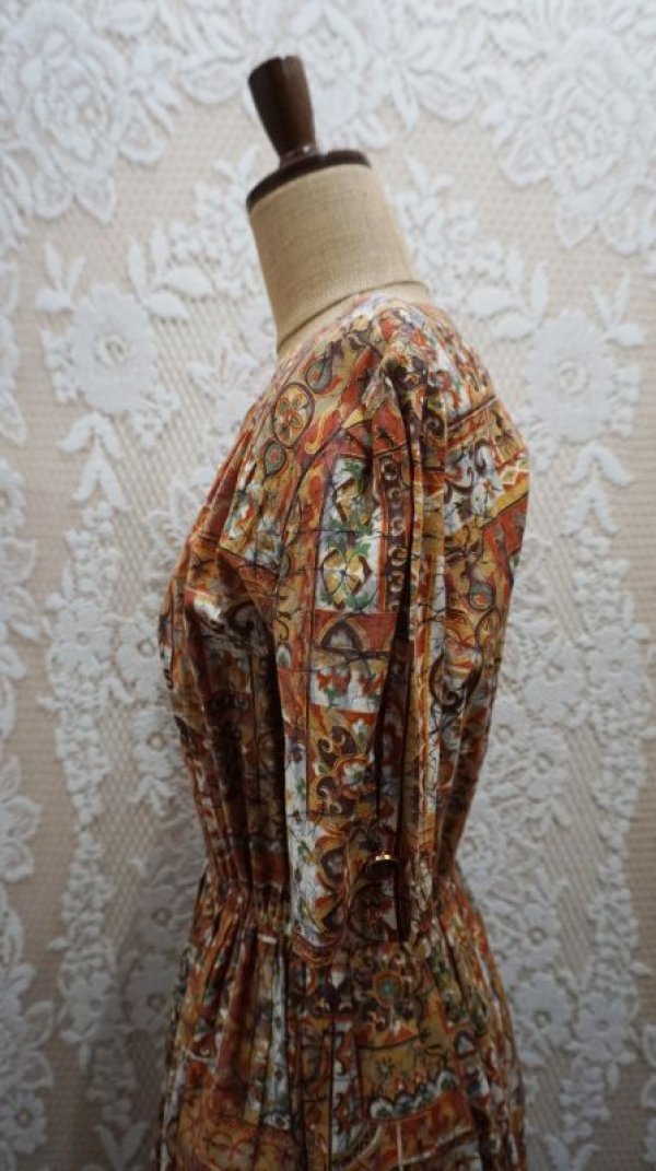 画像5: エスニック柄 レトロワンピース コットン ノーカラー[52160]