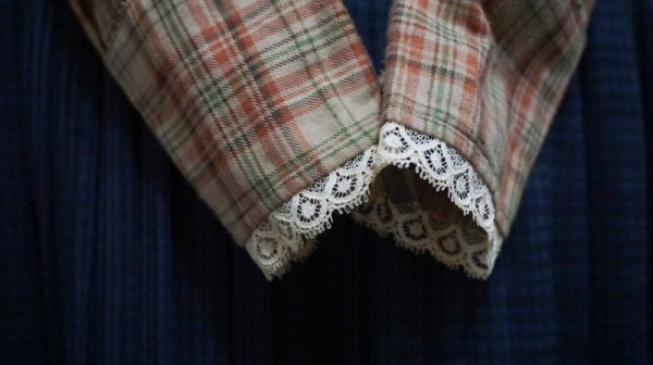 画像5: “ラルフローレン”チェック柄 ブラウン 長袖ブラウス レースカラー[15339]