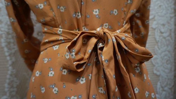 画像9: 花柄 長袖 レトロワンピース レースカラー [55919]