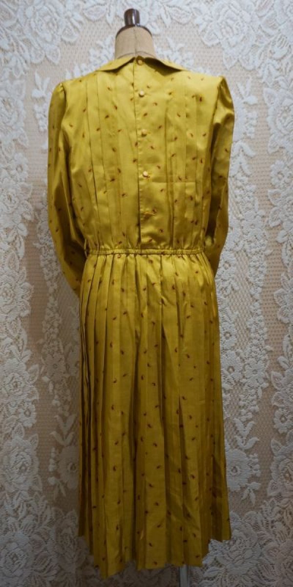 画像4: ペイズリー柄 マスタード 長袖 レトロワンピース  丸襟[55917]