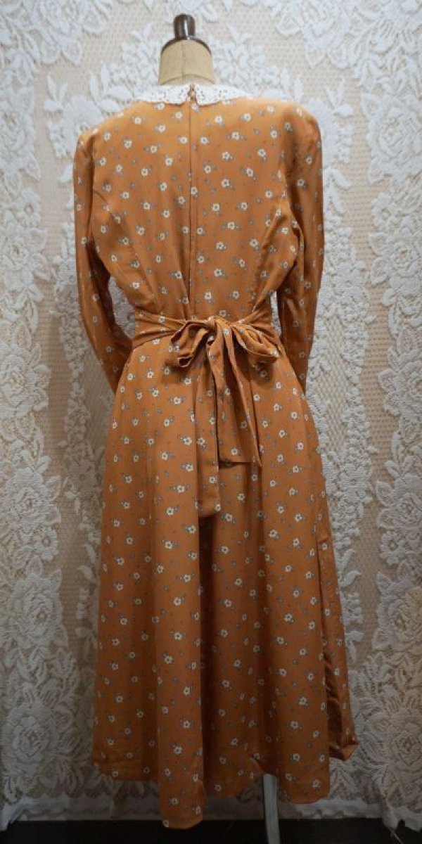 画像4: 花柄 長袖 レトロワンピース レースカラー [55919]