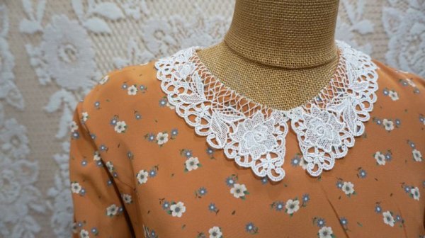 画像7: 花柄 長袖 レトロワンピース レースカラー [55919]