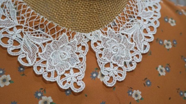 画像6: 花柄 長袖 レトロワンピース レースカラー [55919]