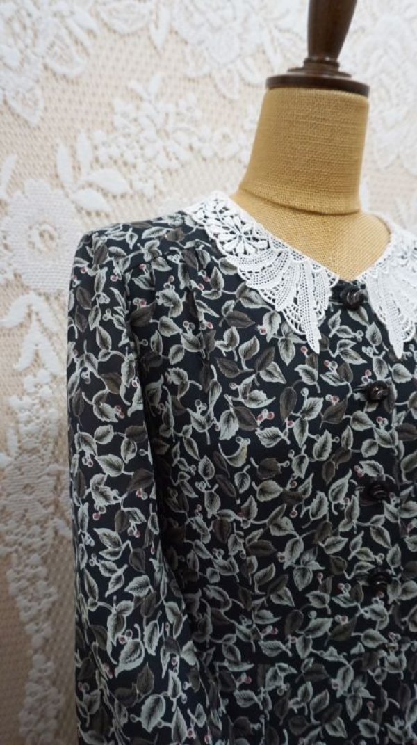 画像5: 花柄 長袖 レトロワンピース レースカラー [55941]