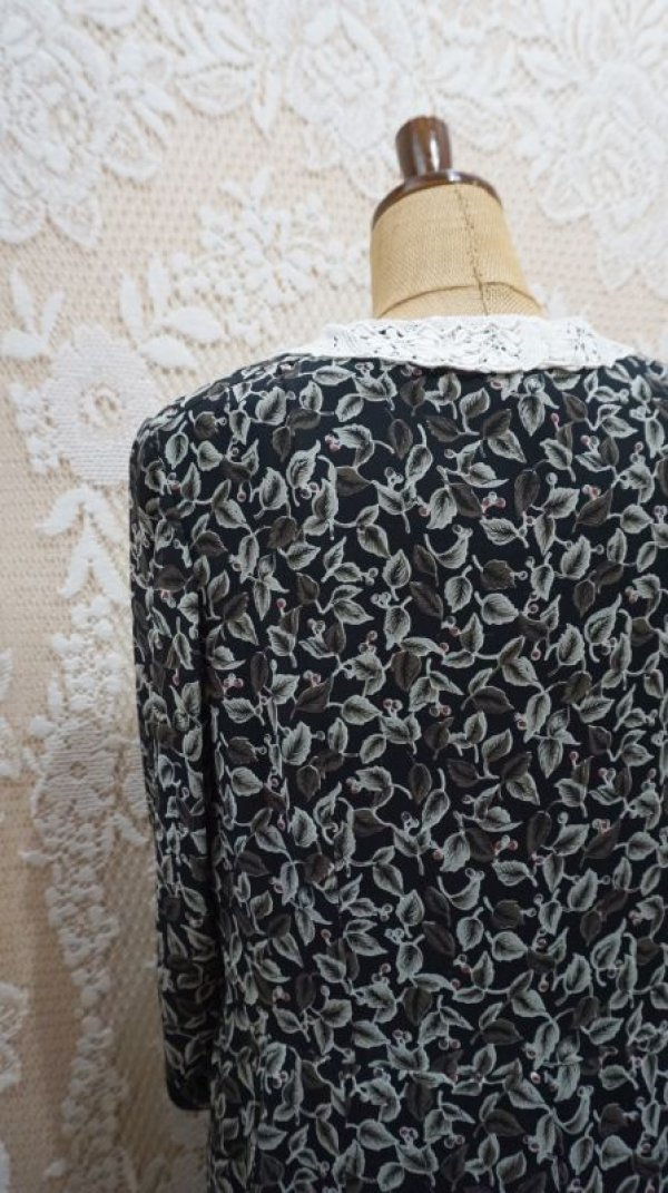 画像8: 花柄 長袖 レトロワンピース レースカラー [55941]