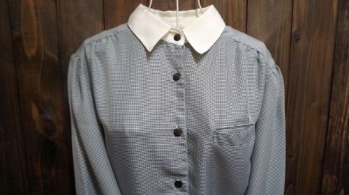 他の写真1: チェック柄 長袖ブラウス クレリック柄[15368]