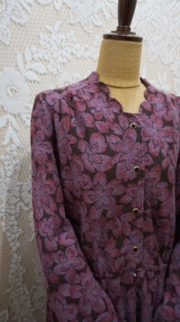 画像4: 花柄 パープル系 長袖ワンピース [55972]