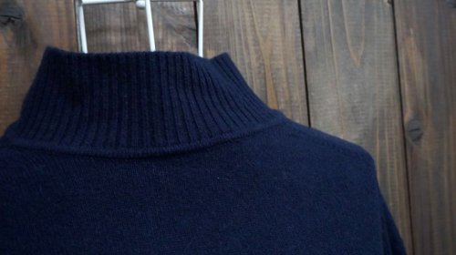 他の写真1: 無地 ネイビー ニットセーター ハイネック デッドストック[25160]