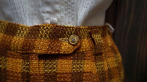 他の写真1: チェック柄 オレンジ ウール パンツ /w65cm[41184]