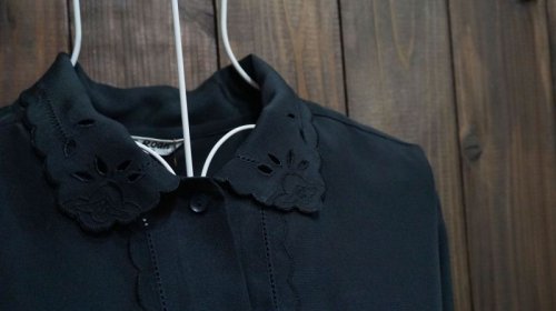 他の写真1: ブラック 黒 長袖ブラウス スカラップカラー 丸襟[15472]