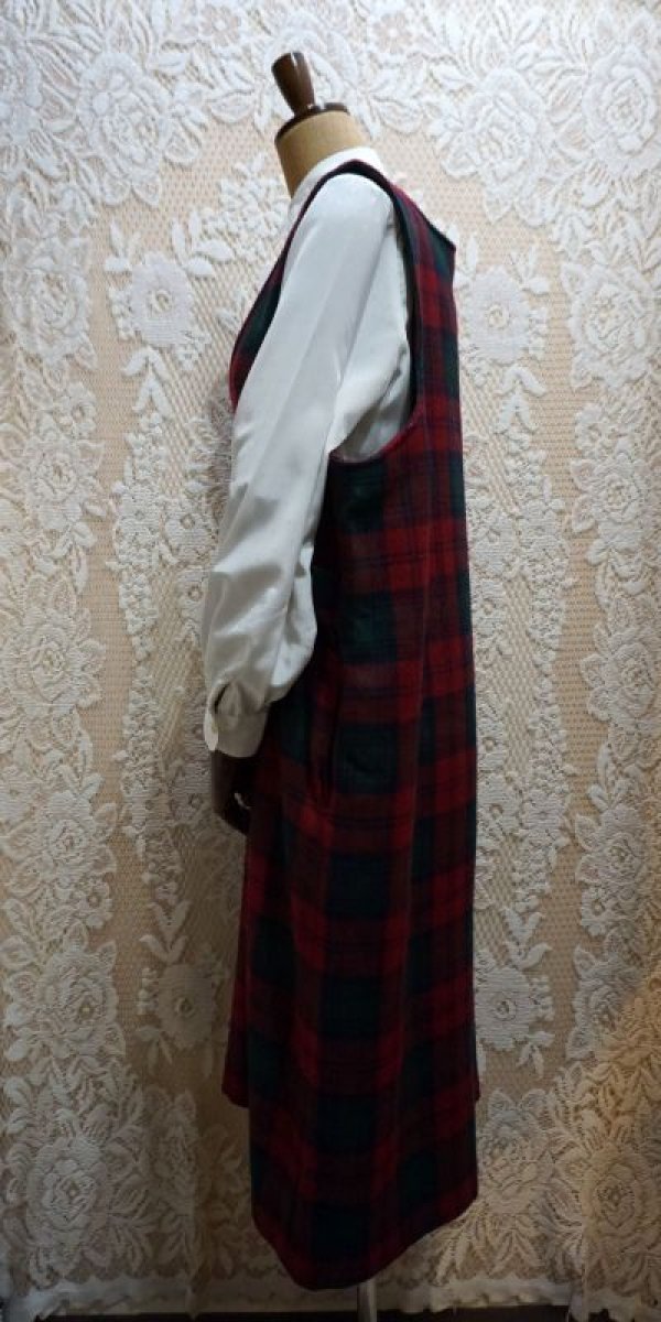 画像3: チェック柄 赤 ジャンパースカート ワンピース [52282]