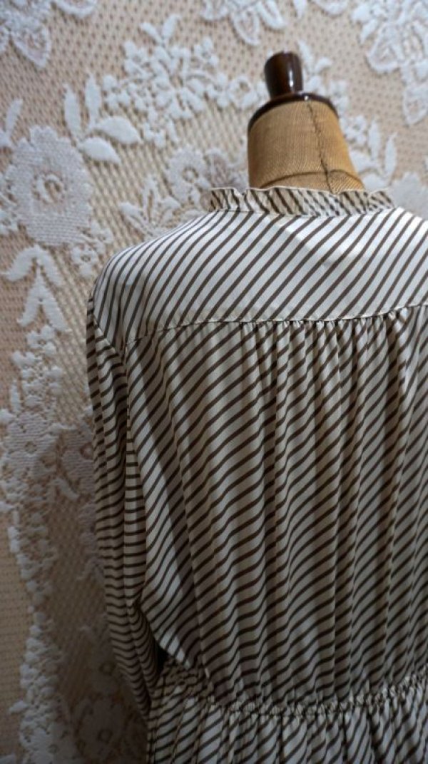 画像8: バイアス柄 長袖 レトロワンピース フリルカラー[55279]