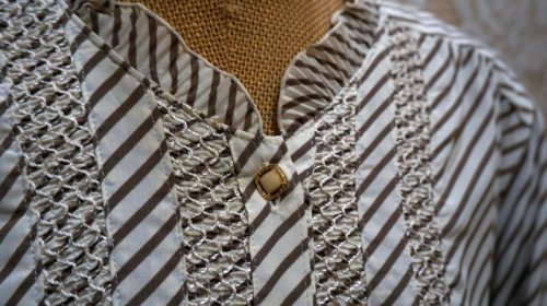 他の写真1: バイアス柄 長袖 レトロワンピース フリルカラー[55279]