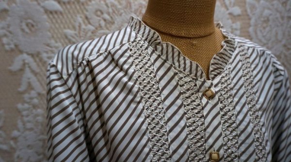 画像4: バイアス柄 長袖 レトロワンピース フリルカラー[55279]