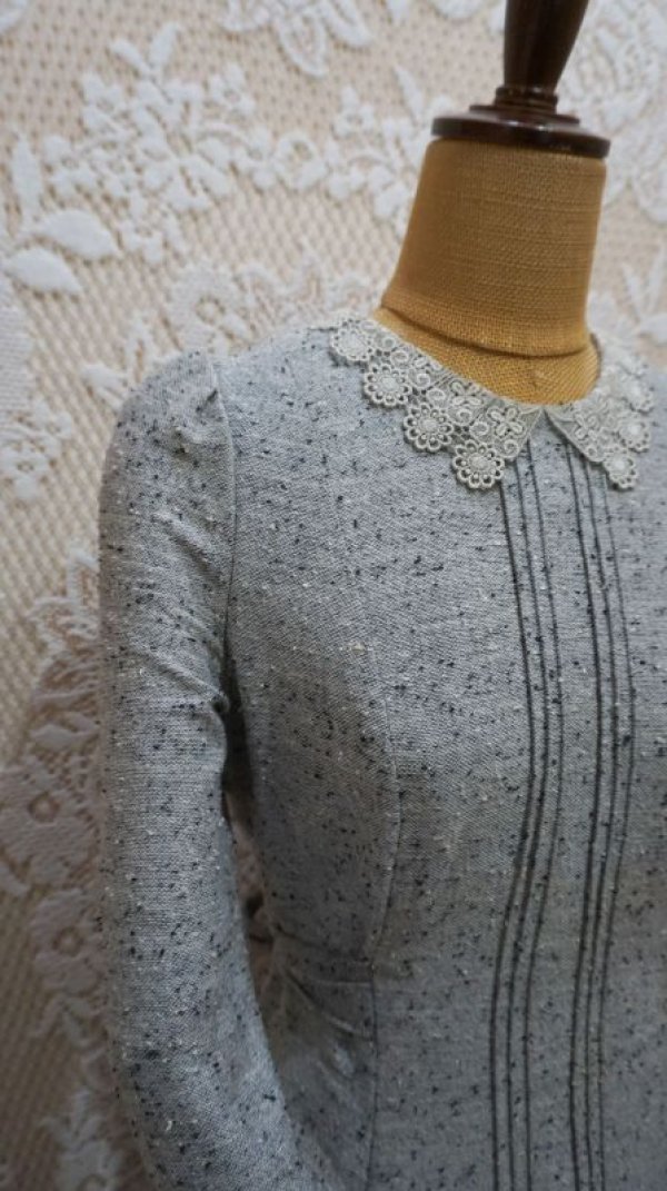 画像5: グレー 長袖 レトロワンピース レースカラー[55283]