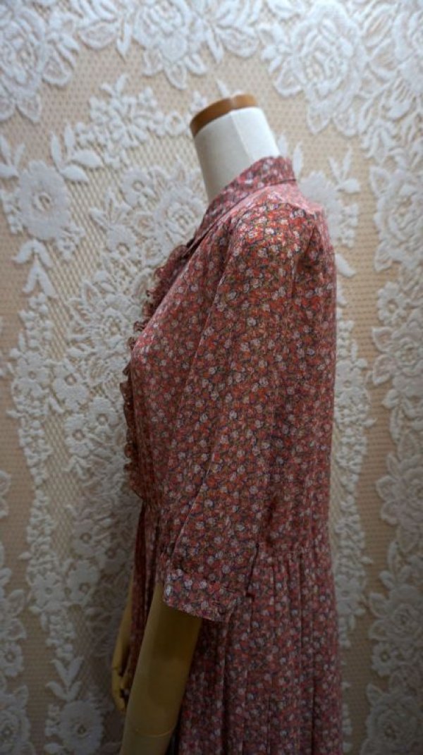 画像5: 花柄 半袖 レトロワンピース フリル プリーツ[52430]