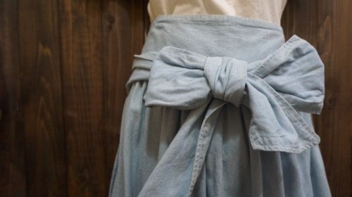 他の写真1: 無地 ブルー系 コットン スカート リボン / w69cm [41660]