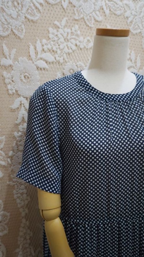 他の写真1: ドット柄 ネイビー レトロワンピース ノーカラー [52496]