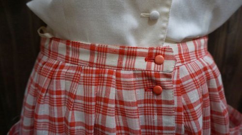 他の写真1: タータンチェック柄 赤 プリーツ スカート/ w64cm [41677]