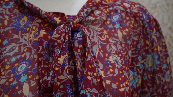 画像6: エスニック柄 赤 レトロワンピース ボウタイカラー [52498]