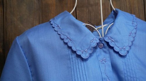 他の写真1: ブルー系 半袖ブラウス スカラップカラー [11496]