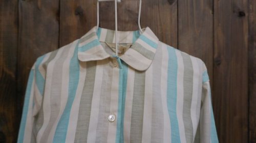 他の写真1: ストライプ柄 長袖 ブラウス 丸襟 [15636]