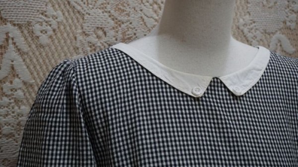 画像6: チェック柄 コットン 白黒 半袖 レトロワンピース 白襟 [52537]