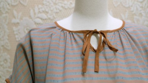 他の写真1: ボーダー柄 ブラウン　グリーン  半袖 レトロワンピース [52567]