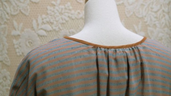 画像7: ボーダー柄 ブラウン　グリーン  半袖 レトロワンピース [52567]