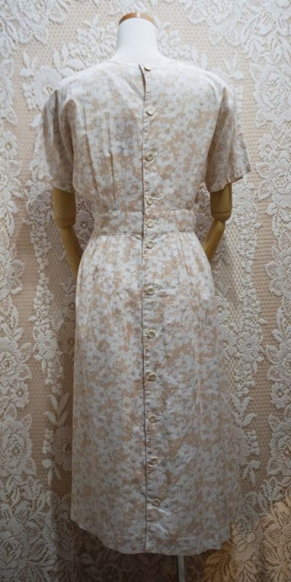 画像4: 花柄 ピンク 半袖 レトロワンピース ノーカラー [52583]