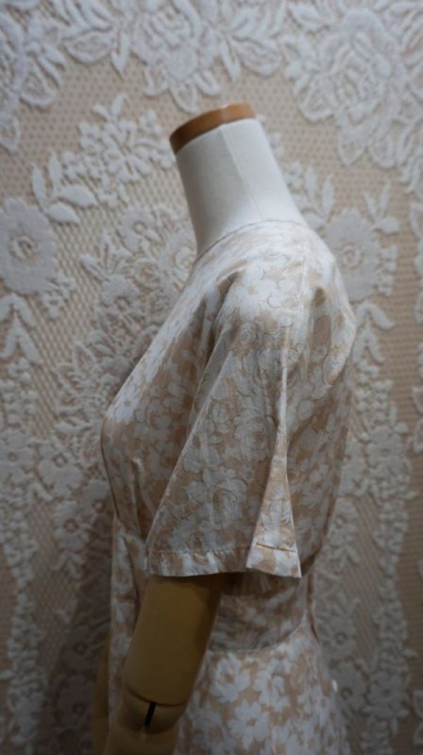 画像7: 花柄 ピンク 半袖 レトロワンピース ノーカラー [52583]