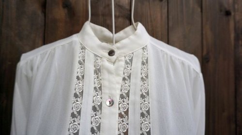 他の写真1: 白 長袖 ブラウス スタンドカラー[15696]