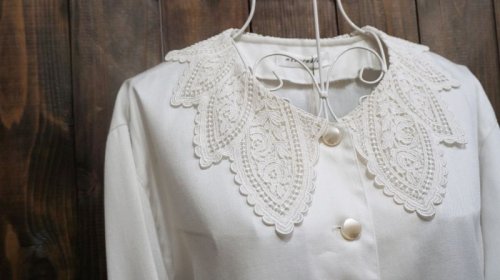 他の写真1: 白 長袖ブラウス  レースカラー [15710]
