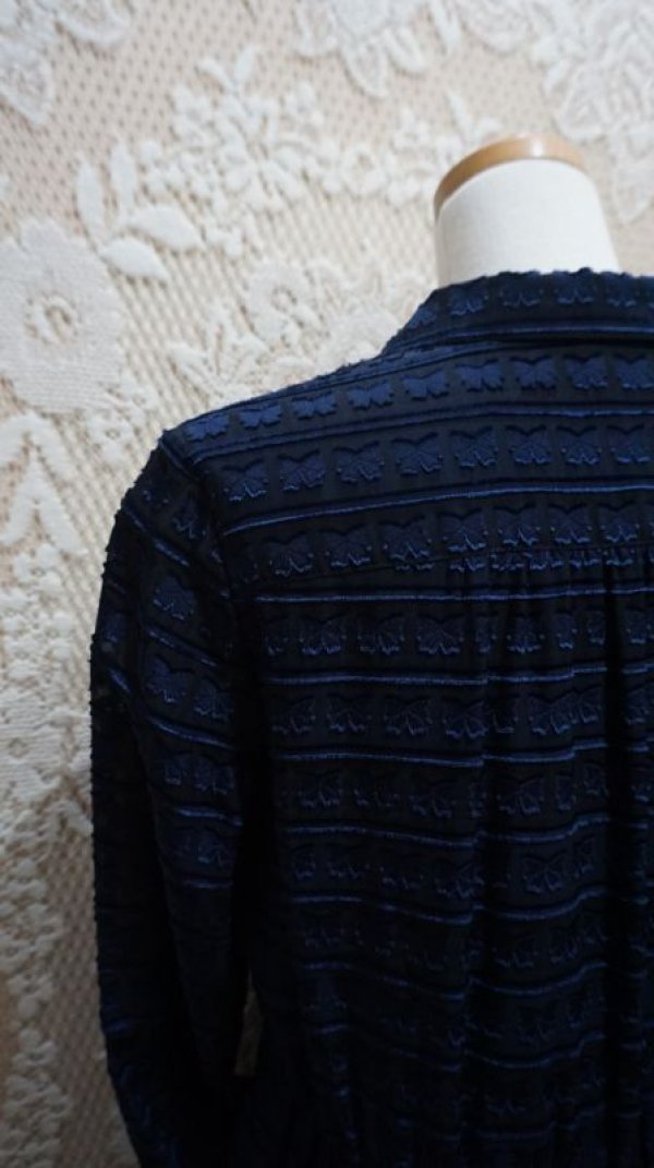 画像8: リボン柄 ネイビー 長袖ワンピース [55351]