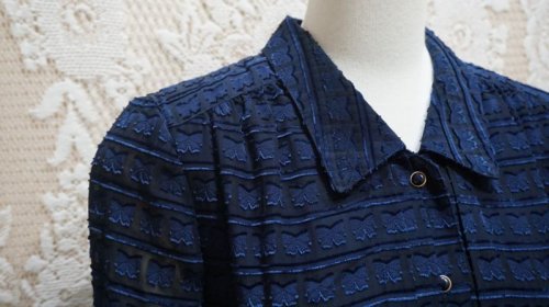 他の写真1: リボン柄 ネイビー 長袖ワンピース [55351]