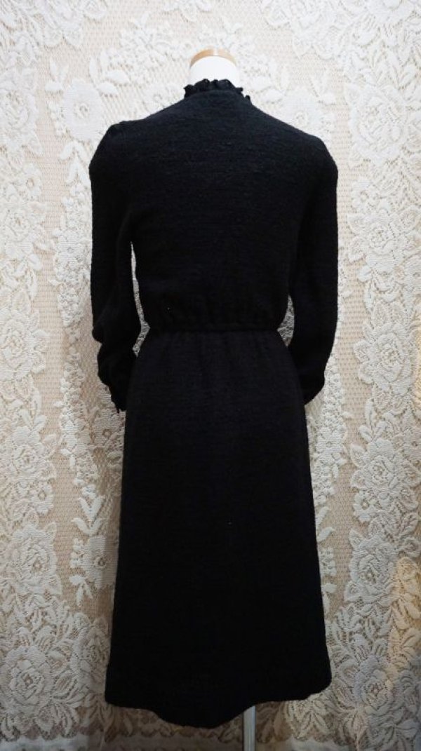 画像4: 無地 ブラック 長袖 レトロワンピース [56046]