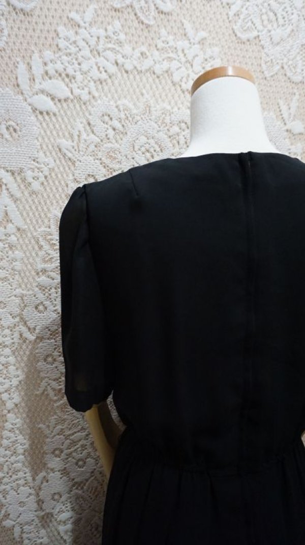 画像7: 無地 ブラック  半袖 レトロワンピース ノーカラー[52629]