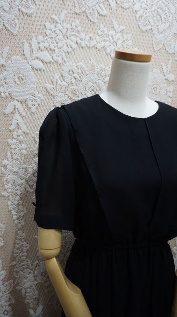 画像3: 無地 ブラック  半袖 レトロワンピース ノーカラー[52629]